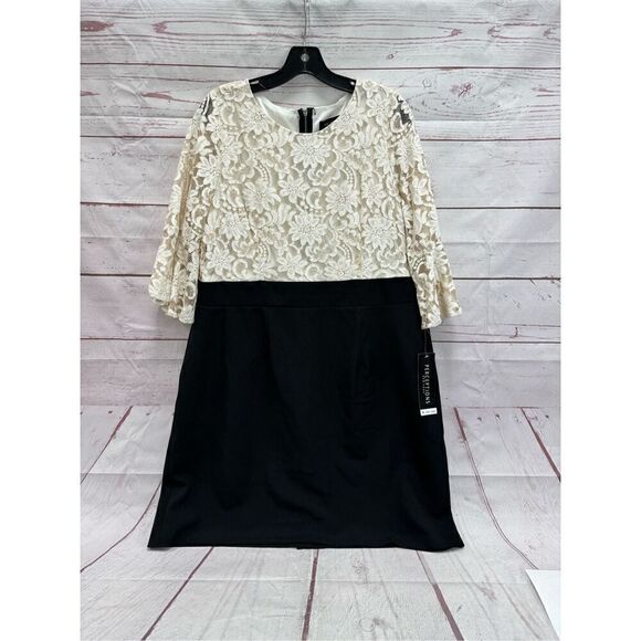 NWT Perceptions New York Beige Black Color Block Lace Midi Dress Size XL - Picture 1 of 8